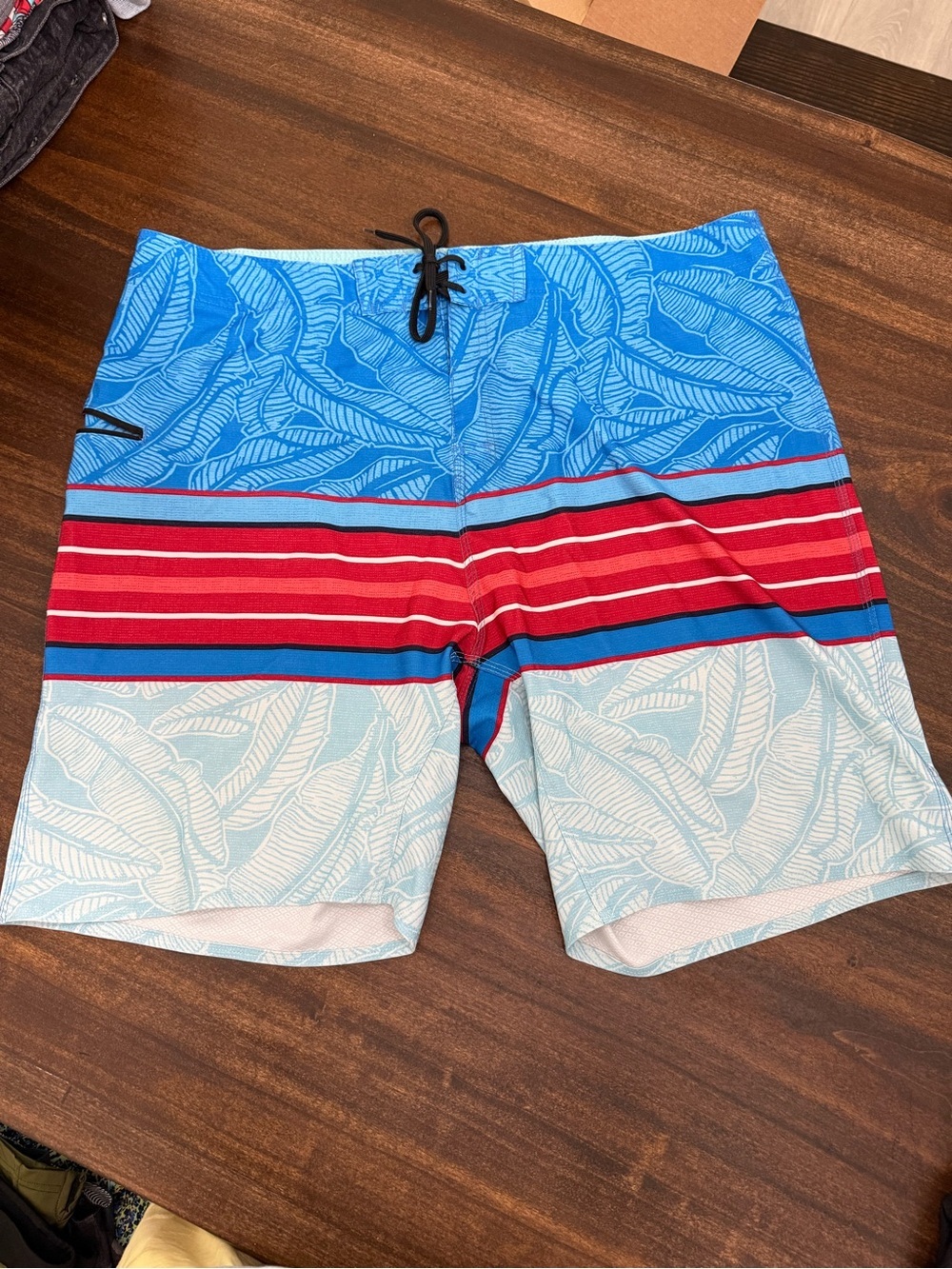 Burnside Men's Blue & Red Striped Swim Trunks